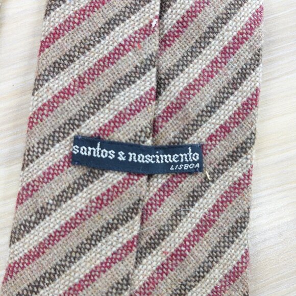 Neck Tie Mens Brown Striped Wool Suit Vintage‎ Classic Necktie SANTOS NASCIMENTO - Picture 7 of 9